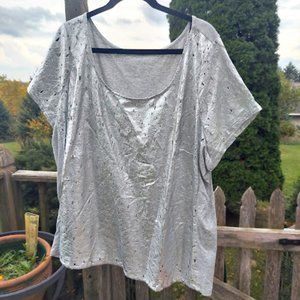 Lane Bryant Womens Plus Size Silver Metallic 26/28 Top Short Sleeve T-Shirt